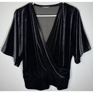 525 America black velvet elbow-sleeve wrap top V Neck Small